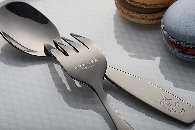 ANNOVA Kids Silverware Children's Safe Flatware Set Stainless Steel - Children Forks, Children Tablespoons, Toddler Utensils, Metal Cutlery Set for LunchBox (Black Gold, 6)