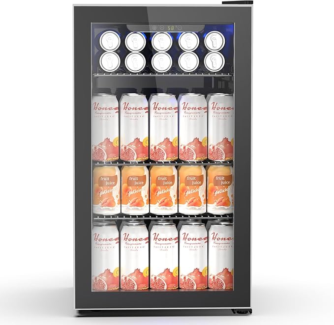 26 Bottle Wine Cooler 130 Can Beverage Refrigerator, Small Freestanding Cabinet Wine Cellar with 32℉-61℉ Temperature Control Glass Door, Black