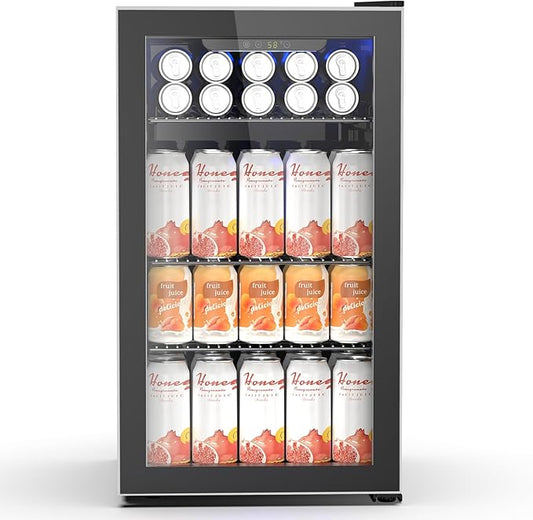 26 Bottle Wine Cooler 130 Can Beverage Refrigerator, Small Freestanding Cabinet Wine Cellar with 32℉-61℉ Temperature Control Glass Door, Black
