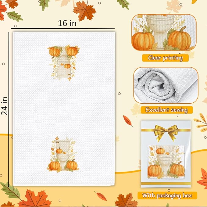 Fall Pumpkin Hand Towels for Kitchen Decor and Tea Dish Towel,1PCS Fall Thanksgiving Day Dishcloths,Farmhouse Fall Pumpkin Decor for Bathroom,Anthropology Autumn Gifts for Women - B05