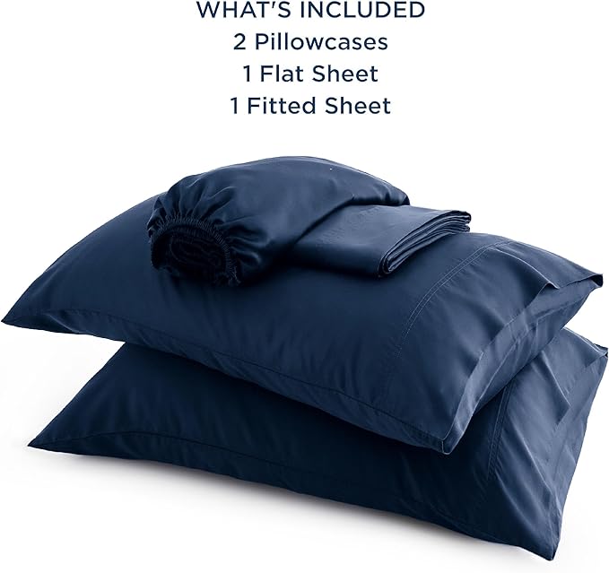 Bedsure California King Sheet Sets, Cooling Sheets for Hot Sleepers, Rayon Derived from Bamboo, Breathable & Soft, Deep Pocket Up to 16 Inches, Hotel Luxury Silky Bedding, Navy