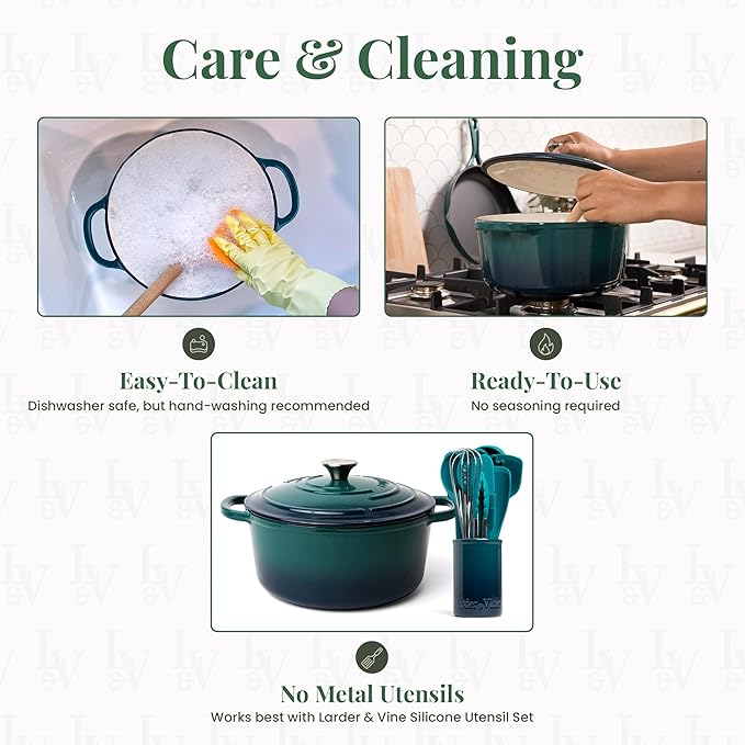 Larder & Vine Enameled Cast Iron 5.7qt Dutch Oven Pot with Lid | Bread Baking | Compatible on All Cooktops & Oven Safe to 500° F | Great for Sourdough Bread | Bondi