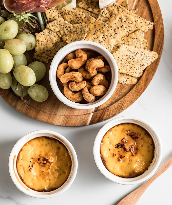 Ramekins 6 oz with Lids Oven Safe, Small Creme Brulee Ramekins with Covers, Ceramic Ramekin Set of 4, Mini Prep Pinch Bowls - Dishwasher and Oven Safe, White