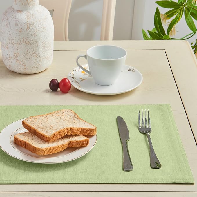 Cloth Place Mats Set of 8–Reusable Rectangular Waterproof Fabric Polyester Washable Wipeable Heat Resistant Linen for Kitchen Dining Dinner Restaurant Wedding Table(Mint Green/13x19 Inch)