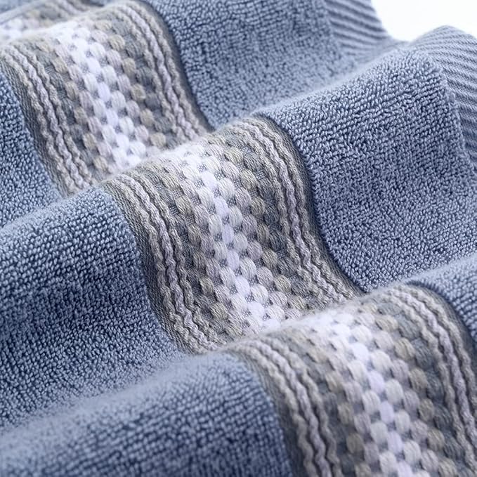 YiLUOMO Blue Hand Towel Set of 2 Soft 100% Cotton Textured Striped Pattern Highly Absorbent Decorative Hand Towels for Bathroom 13 x 29 Inch