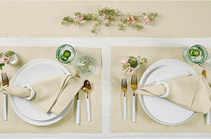 Solino Home Linen Cloth Placemats Set of 4 - 100% Pure Linen Birch Placemats 14 x 19 Inch - Fete