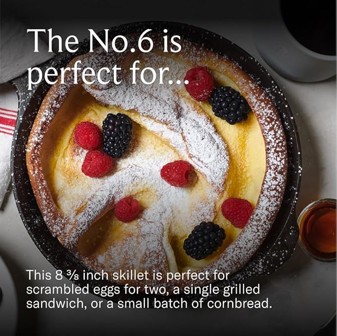 Field Company 8.38-Inch Cast Iron Skillet – Lightweight & Smooth, Made in USA, Pre-seasoned with Organic Oil – Great for 1–2 Servings (No.6 Small)