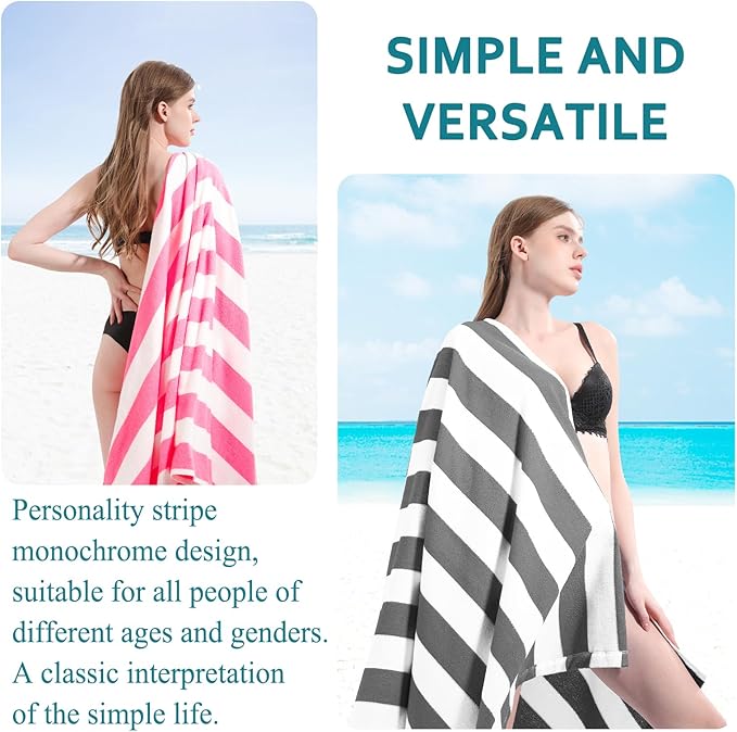 Genovega 6 Packs Oversized Stripe Beach Towel Thin Terry Set Extra Large XL Big Clearance Soft Super Absorbent Swim Towels Pool Bath Travel Accessories Essentials Bulk Men Women Adults Gift Grey