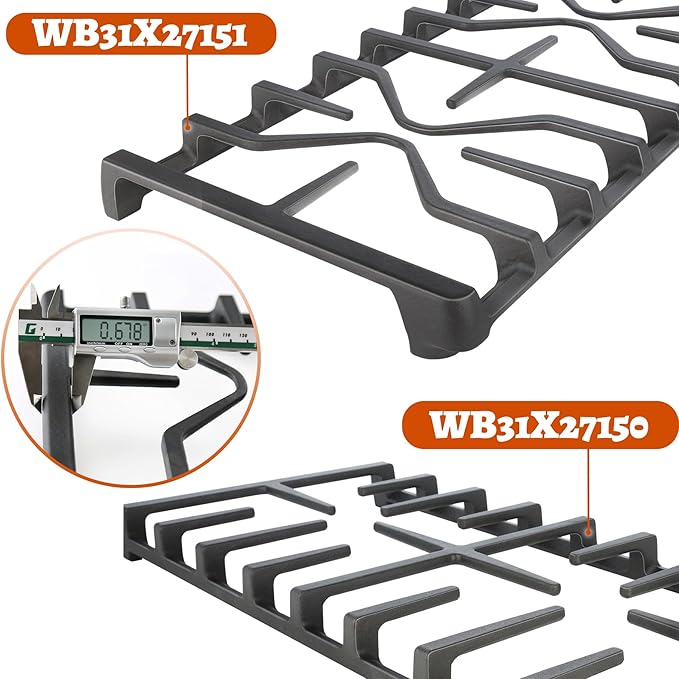 Stove Grates for GE Gas Stove Burner Grate Range Oven Rack WB31X27150 WB31X27151 Replacement Parts Cast Iron Flat Plate General Electric Cooktop 3 Pack