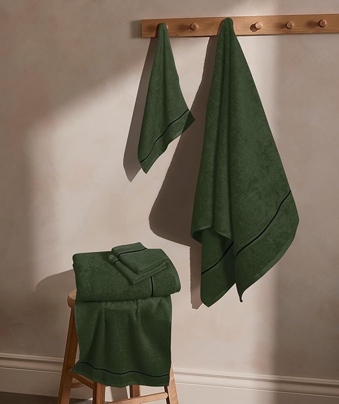 MyOwn Ultra Soft 6 Pack Cotton Towel Set, Contains 2 Bath Towels 28x55 inch, 2 Hand Towels 16x24 inch & 2 Wash Coths 12x12 inch, Ideal Everyday use, Compact & Lightweight - Olive Green