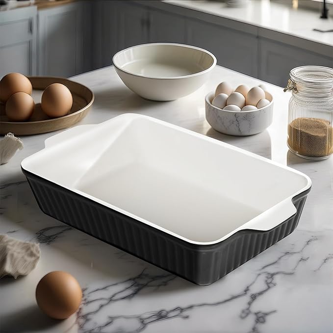 DOWAN 9x13-Inch Casserole Dishes for Oven, Ceramic Baking Dish, Large Lasagna Pan Deep, 4.2 Quarts Baking Pan with Handles, for Casserole, Bakeware, Lasagna, Home Kitchen Gift, Black
