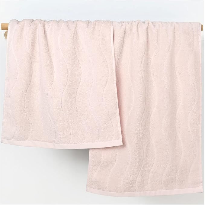 2-Piece Hand Towels for Bathroom with Wavy Striped Jacquard, Premium Quick Dry Spa Face Towels 13"x29", Blush Pink