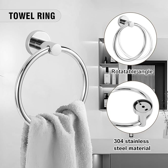 5-Piece Towel Racks for Bathroom, Stainless Steel Bathroom Accessories Set, Bathroom Towel Holder Wall Mounted, Sturdy Bath Towel Bar Set Bathroom Hardware Set (Chrome)