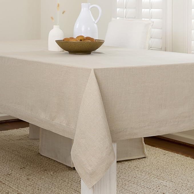 Solino Home Natural Linen Tablecloth 54 x 72 Inch - 100% Pure Linen Table Cloth for Rectangle Tables - Fete, Machine Washable Tablecloth for Holiday, New Year