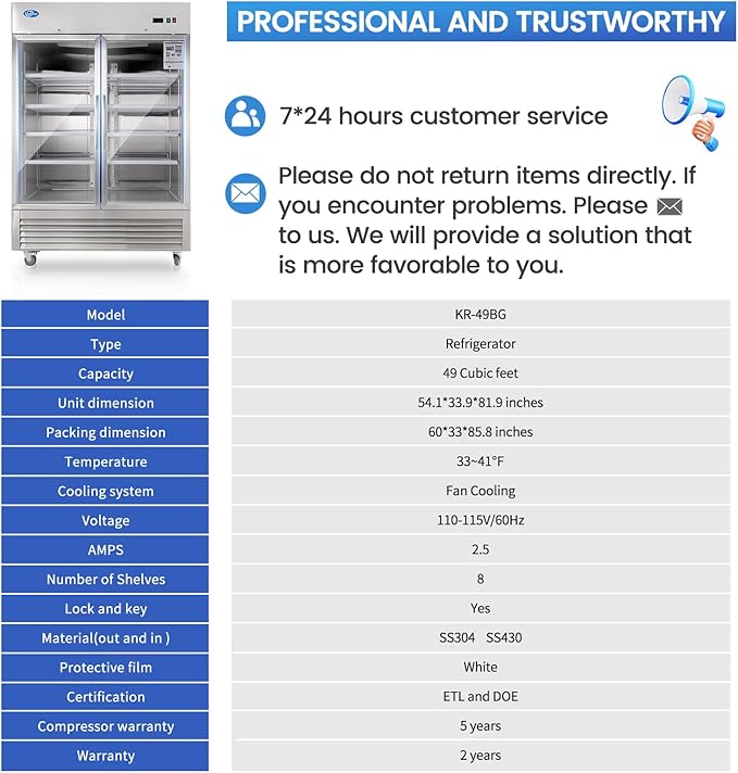 Beverage Refrigerator, 49 Cu.Ft Drink Fridge with Glass Door, Commercial Fridge with 8 Adjustable Shelves, Commercial Refrigerator with Front Led Light for Restaurant, Supermarket, Gym