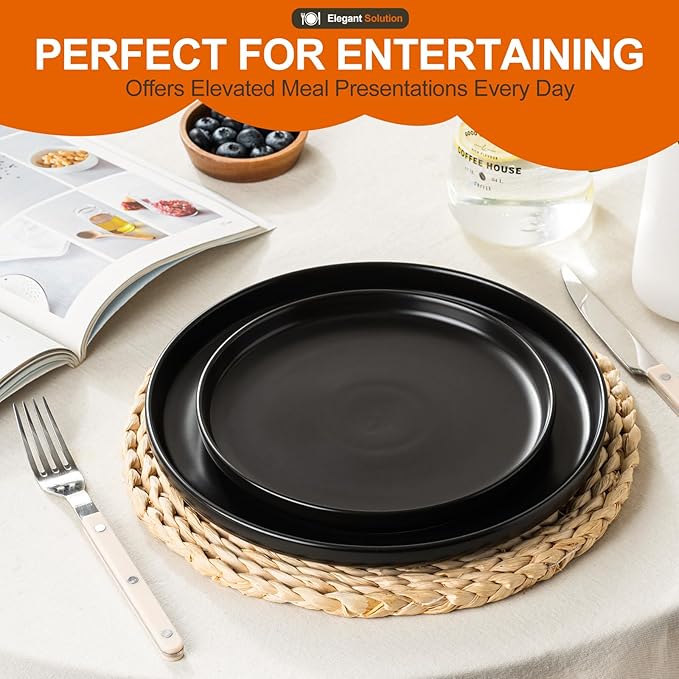 EWFEN Plates and Bowls Sets, Dinnerware Sets for 4, 12 Pieces Scratch Resistant Dishware Dishes Set, Ceramic Kitchen Dinner Set, Porcelain & Microwave and Dishwasher Safe, Black