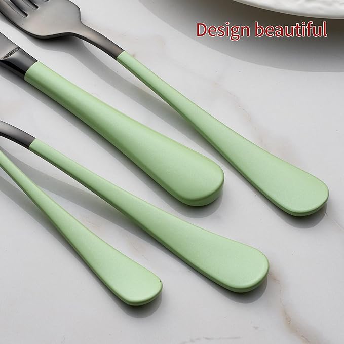 20-Pieces Green and Black Silverware Sets for 4,Green Handle Stainless Steel Cutlery Set, Include Forks Spoons and Knives Set, Dishwasher Safe Utensil Sets for Home Restaurant