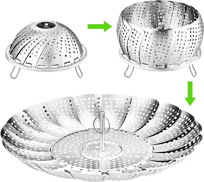 Vegetable Steamer Basket for Cooking 304 Stainless Steel Veggie Food Steamer Basket, Folding Expandable Steamers to Fit Various Size Pot (5.9" to 10")