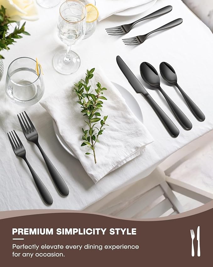 Black Silverware Set, Ollex 40PCS Black Flatware Set for 8 Include Knife Spoon Fork Set for Kitchen Tableware Eating Utensil Set, Stainless Steel Cutlery Set Mirror Polished, Dishwasher Safe