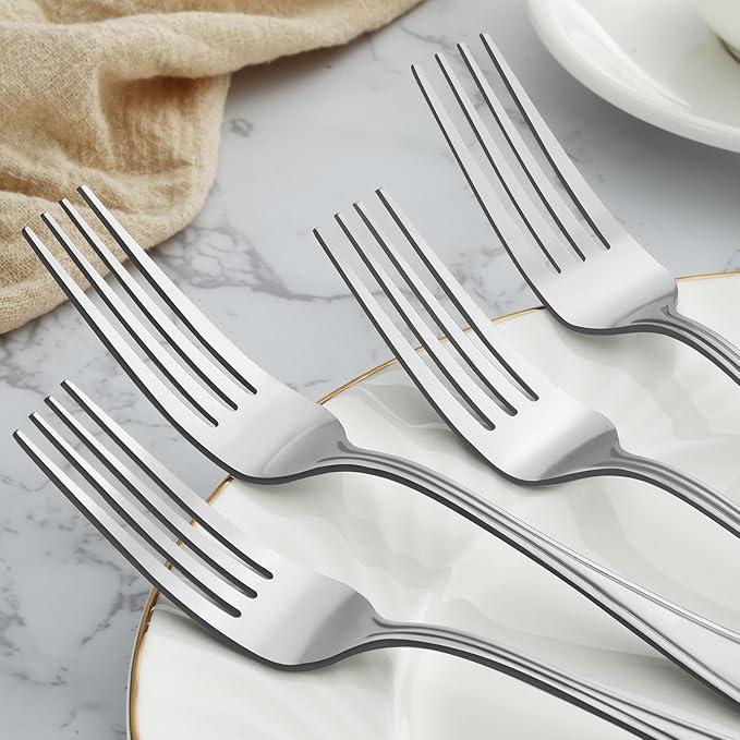 BEWOS 24-Piece Forks Silverware - 7.9-Inch Dinner Fork Set, Food Grade Stainless Steel silverware set, Dishwasher Safe, Metal Forks, Salad Forks, Mirror Polished Table Fork, Multipurpose Silver Fork