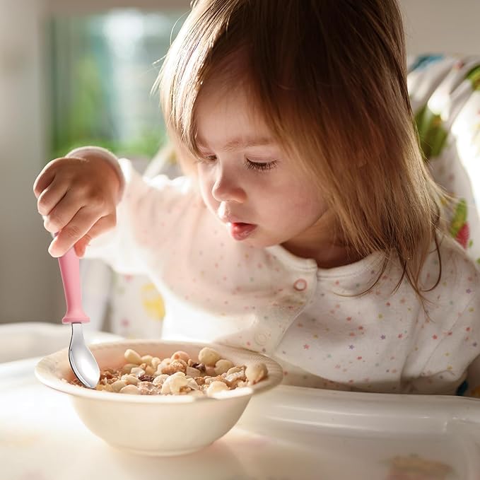 12 Pieces Toddler Utensils, Toddler Forks and Spoons, Kids Silverware Set with Plastic Handle Stainless Steel Silverware, Dishwasher Safe