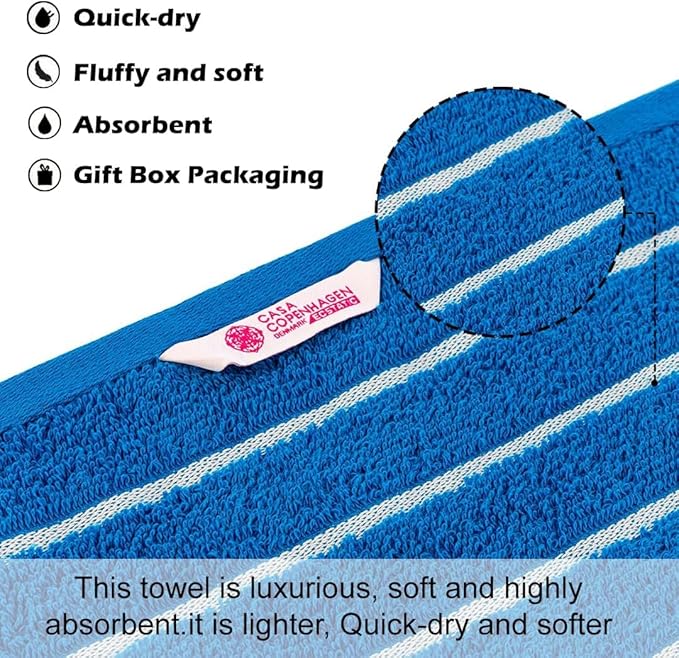 CASA COPENHAGEN Ecstatic 6 Pieces Towel Set- Electric Blue, 600 GSM 2 Bath Towel 2 Hand Towel 2 Washcloth, Designed in Denmark Made of Soft Egyptian Cotton for Bathroom, Kitchen & Shower