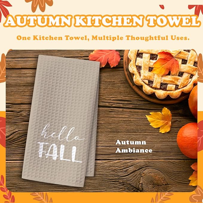 Hello Fall Kitchen Towels,16x23.5 Inch Microfiber Waffle Weave Halloween Kitchen Towels, Autumn Thanksgiving Decor, Seasonal Fall Decorations for Bathroom-C06