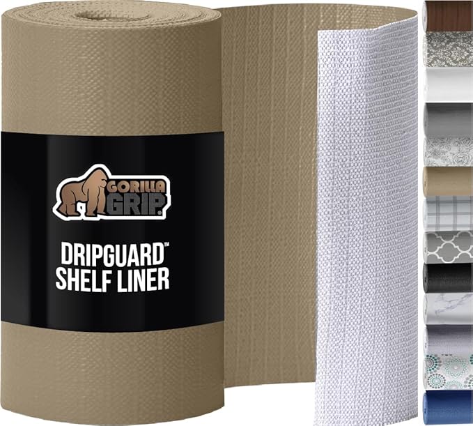 GORILLA GRIP Slip Resistant Drawer and Shelf Liner 2 Pack, Non Adhesive Water Resistant, Easy Clean and Trim, Smooth Surface Liners for Kitchen Cabinet, Shelves, Drawers Pantry, 17.5 IN x 20 FT, Beige