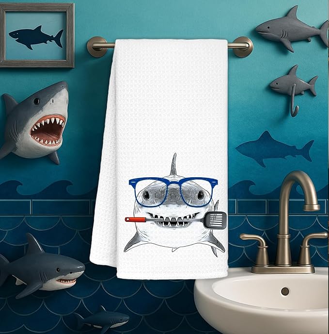 Shark Hand Towels,Kitchen Decor,Beach Towels,Coastal Beach Kids Bathroom Decor,Funny Shark Lovers Gifts 16x24 Inch