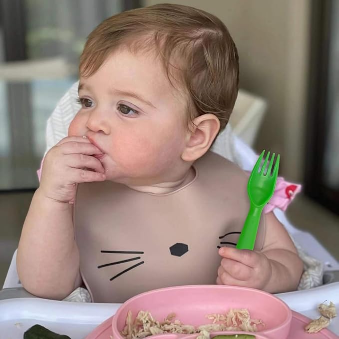 12 Pcs Kids Spoons and Forks Toddler Utensils Plastics Reusable Silverware Baby Cutlery Set Feeding Dinnerware Utensils BPA Free Microwave Dishwasher and Freezer Safe- Green