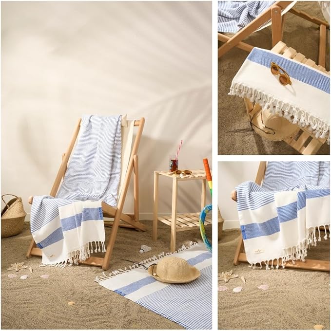 Ruvy Home Basics 2 Pack Turkish Beach Towels – Oversized Quick-Dry Bath Towels (40 x 72 Inches) – 100% Cotton Large Towels for Pool, Yoga, Travel, Camping Essentials, and Bathroom Decor - Navy