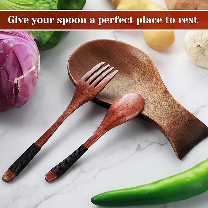 Patelai Acacia Wood Spoon Rest for Stove Top Bamboo Holder for Spatula Rest for Kitchen, Counter Spoon Holder for Countertop, Modern and Rustic for Farmhouse as Dining Table Decoration(Brown)
