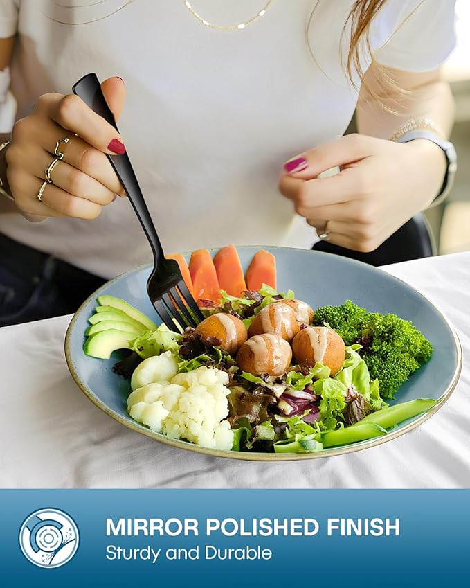 Stapava 40 Pcs Black Silverware Set, Food-Grade Stainless Steel Flatware Set for 8 Mirror Polished Cutlery Utensil Sets Include Dinner Forks Spoons and Knives Set Dishwasher Safe for Home Restaurant