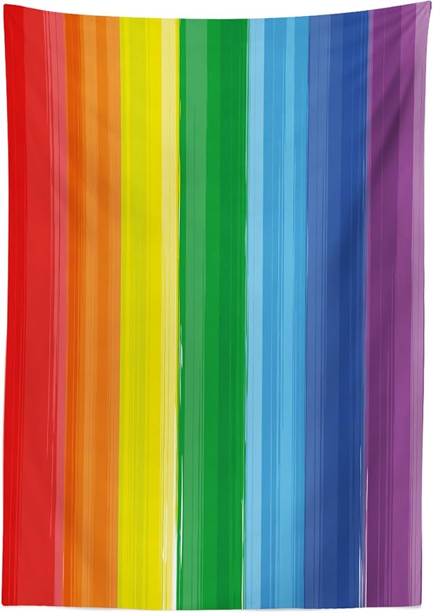 Ambesonne Rainbow Tablecloth, Brush Marked Rainbow Colored Lines in a Modern Artwork Flag Pattern Pride Theme, Rectangular Table Cover for Dining Room Kitchen Decor, 60" X 84", Red Yellow