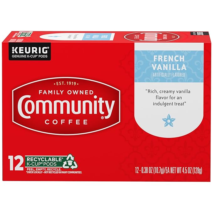 Community Coffee French Vanilla Flavored 12 Count Keurig K-Cup Coffee Pods, Medium Roast, 12 Count (Pack of 1)
