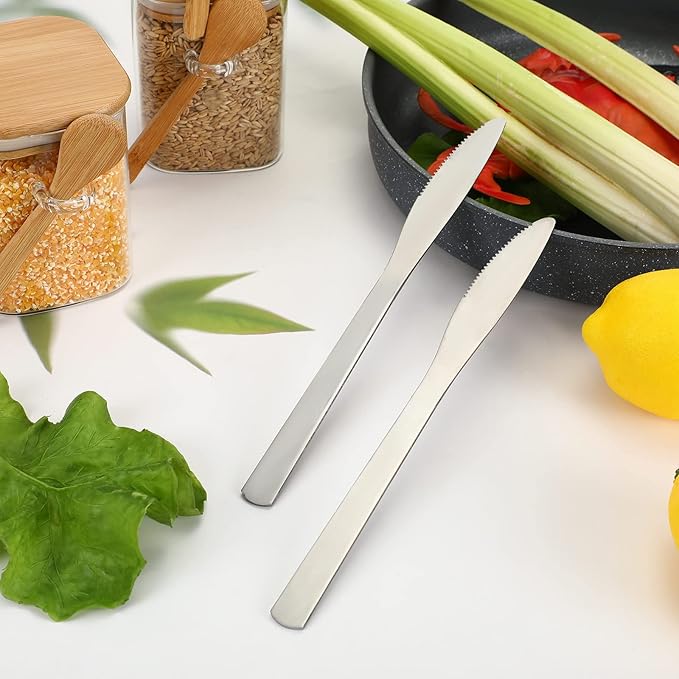 Therwen 64 Pieces Dinner Knives Set Stainless Steel Knife 8.43 Inches Silver Butter Knife Durable Table Knives Silverware for Home Restaurant Kitchen, Dishwasher Safe