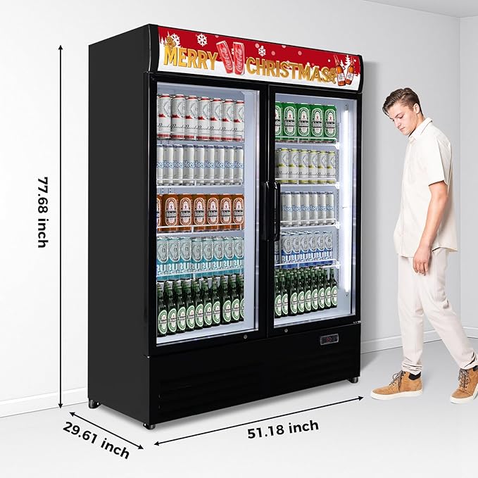36 cu.ft Commercial Refrigerators with 2 Glass Door, Beverage Fridge with LED Light Display Upright Merchandiser, Drink Cooler with 8 Adjustable Shelves Black ETL Approved