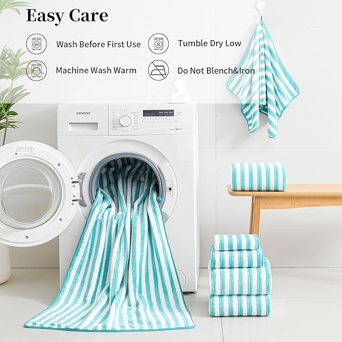 18-Piece Microfiber Bath Towels Set - 6 Bath Sheet, 6 Hand Towels, 6 Washcloths, Soft, Highly Absorbent Bathroom Towel, Quick Dry & Less Lint Shower towel for Bathroom, Hotel, Spa, Dorm-Aquamarine