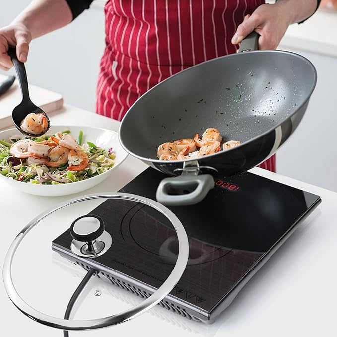 Woogim 12.5" Tempered Glass Lid with Steam Vent,Black Silicone Handle Included,Dishwasher Safe&Oven Up to 480℉,Kitchen Round Pan Lid Universal Fit for Cast Iron Skillet/Stock Pot/Frying Pan