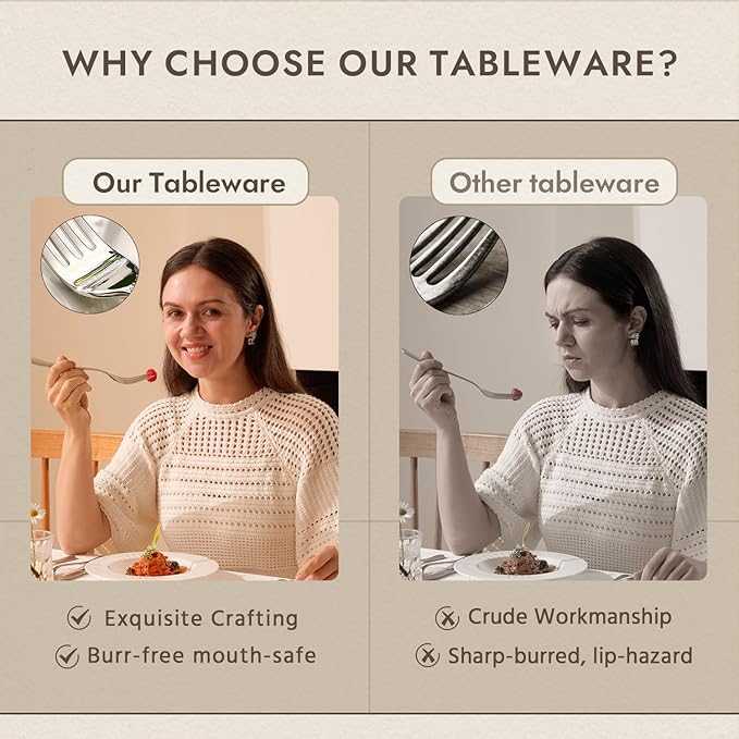 KINGSTONE 20 Piece Teardrop Silverware Set for 4, 18/10 Stainless Steel Flatware Set, Modern Design Cutlery Set for Home/Hotel/Wedding,Mirror Polished and Dishwasher Safe