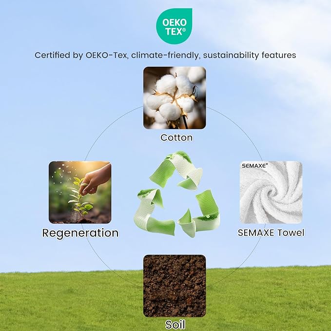 SEMAXE Solid 6-Piece Towel Set, White, 600GSM 100% Cotton, 2 Each of Bath Towel, Hand Towel, and Washcloths, Gift Box Packaging, Hanging Loop Design