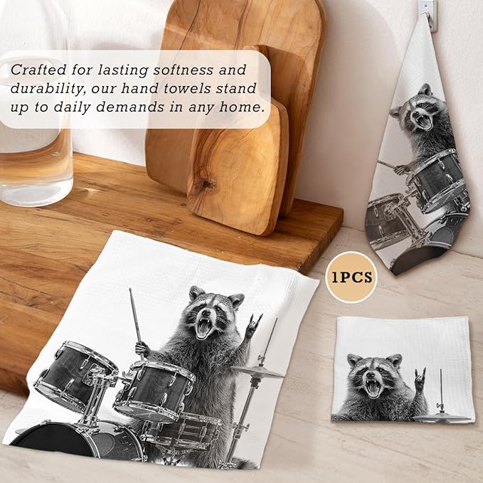 13x13 Cute Raccoon Kitchen Towels 1 PCS, Funny Racoon Gifts for Women, Raccoon Decor Hand Towels for Bathroom, Cute Animal, Women, Pet Owners Housewarming-05