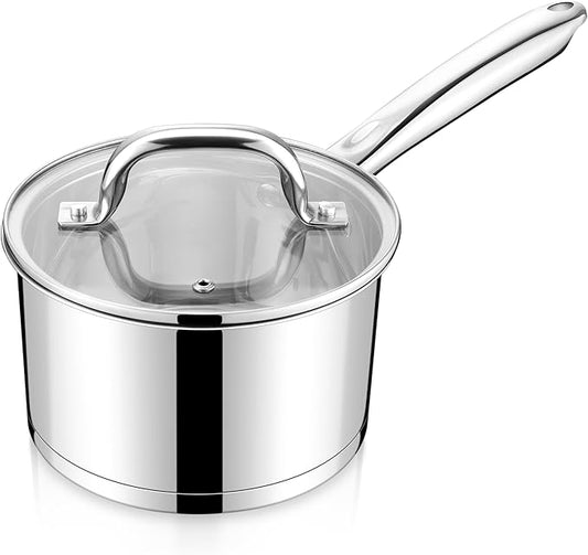 LIANYU 2 Quart Saucepan with Lid, Stainless Steel Sauce Pan Small Cooking Pot, Tri-Ply Bottom Multipurpose Sauce Pot, Dishwasher Safe, Compatible with All Stovetops