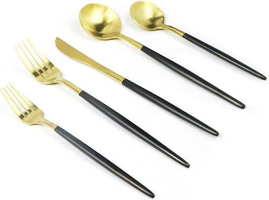 20-Pieces Luxury Black Handle Gold 18/10 Stainless Steel Flatware Set, Matte Finish, Service for 4