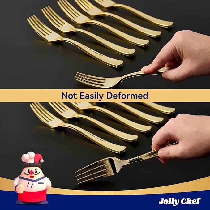 125 Count Gold Plastic Disposable Forks Heavy Duty, 7.28 Inch Heat Resistant Durable Gold Dinner Forks for Parties, Wedding, Daily Events