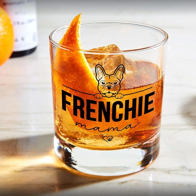 French Bulldog Gifts Whiskey Glasses 11 oz, Frenchie Mama Gifts, Funny Frenchie Old Fashioned Rocks Glasses Cup for Women Drinking Scotch Bourbon Liquor