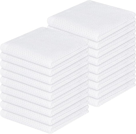 Homaxy 100% Cotton Waffle Weave Kitchen Dish Cloths, Ultra Soft Absorbent Quick Drying Dish Towels, 12 x 12 Inches, 18-Pack, White