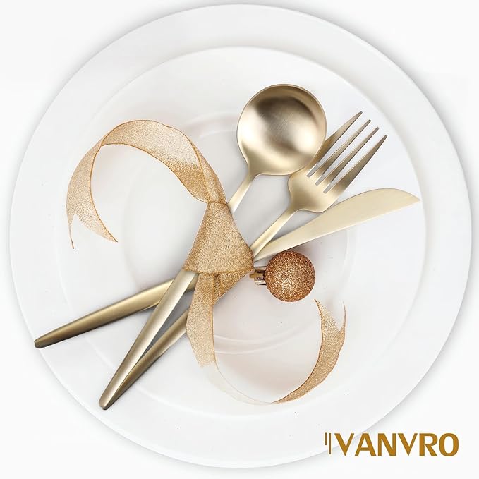 Champagne Gold Silverware Set, 60-Piece Stainless Steel Flatware set,Matte Silverware Sets Service for 12, Tableware Cutlery Satin Finish Utensils for Kitchen,Dishwasher Safe