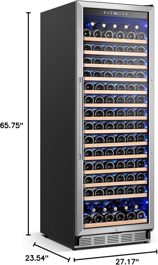 Wine Fridge Freestanding,173 Bottles 24 Inch Wine Cooler Refrigerator, Tall Wine Fridge with Compressor Low Noise Fast Cooling, Wine Cellar with Upgraded Door Handle Sliding Rail Shelves