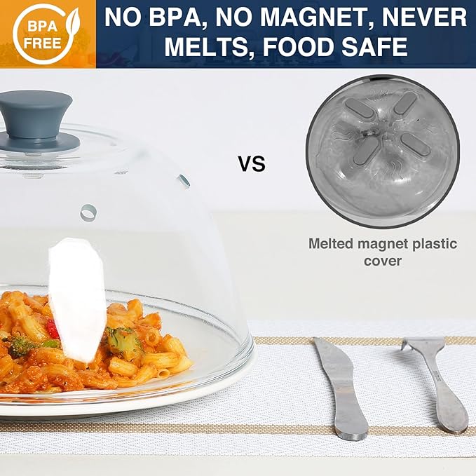 Tall Glass Microwave Splatter Cover, Microwave Oven Covers for Food, Splatter Guard Lid, BPA Free & Dishwasher Food Grade Safe, Non-Plastic with Silicone Handle for Plates, Dishes, Bowls-10in